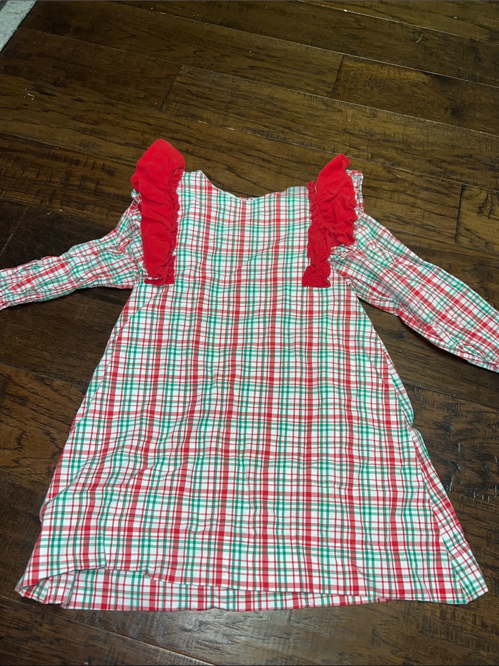 Girls Red & Green Plaid Ruffle-Shoulder Dress by